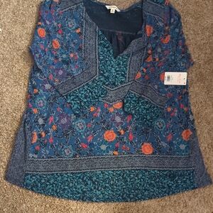 Lucky Brand Floral Blue 3/4 Women's Top